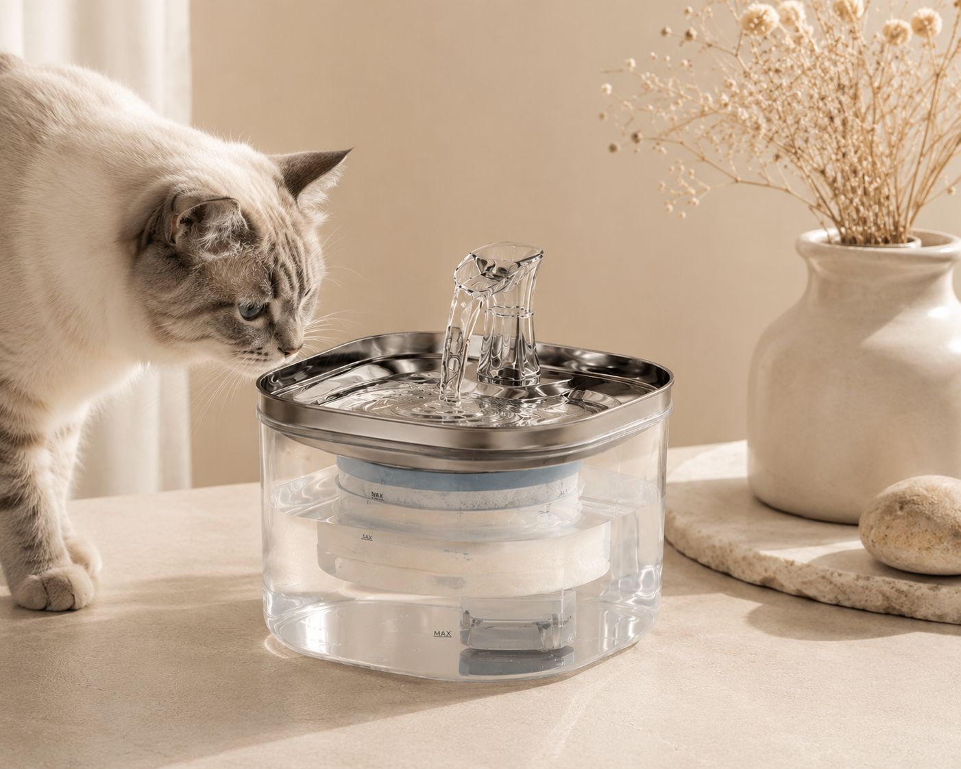 Fuente de Agua Premium de Acero Inoxidable para Gatos