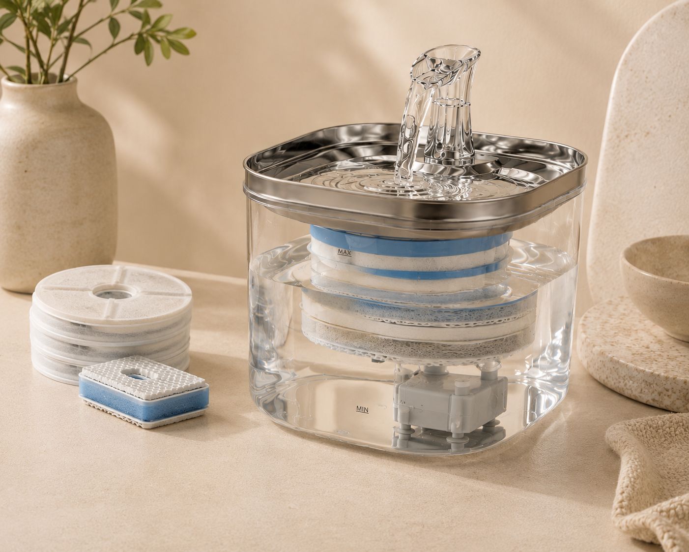 Fuente de Agua Premium de Acero Inoxidable para Gatos