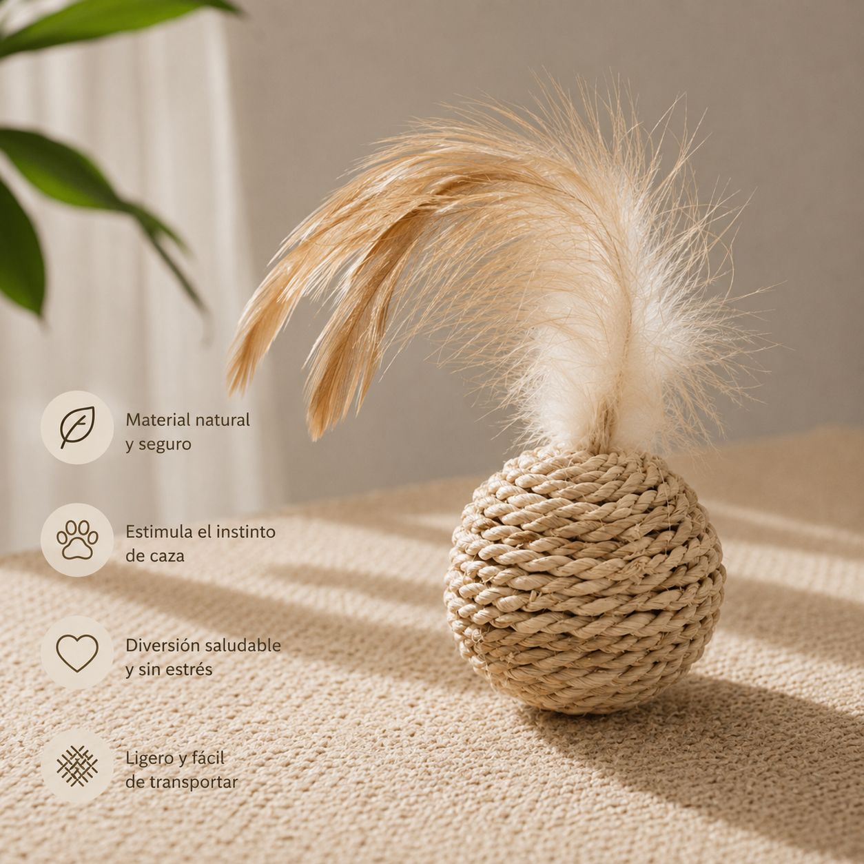 Dúo Instinto Felino – Pelotas Naturales de Ratán con Plumas