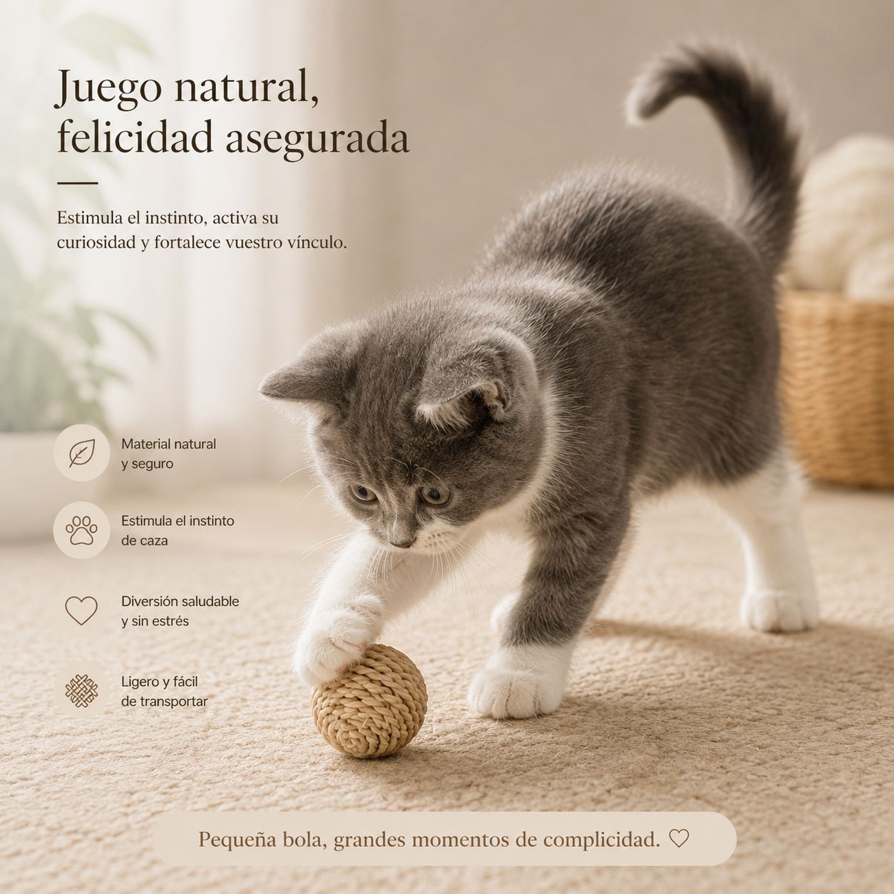 Dúo Instinto Felino – Pelotas Naturales de Ratán con Plumas